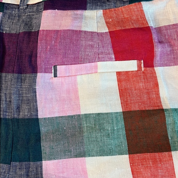 NEW Boden Pink Plaid Alma Wmn's High Waisted Linen Shorts w/Tie, Pockets, Sz 8 - Picture 8 of 9